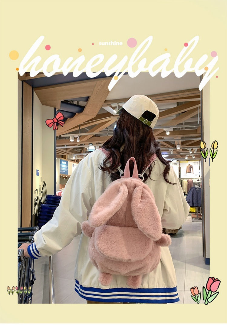Autumn And Winter Plush Backpack With Large Capacity