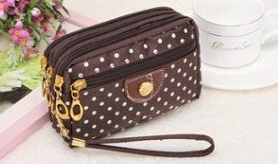 Canvas handbags handbags Korean version of the three-zipper multi-layer wallet hand bag packet phone change