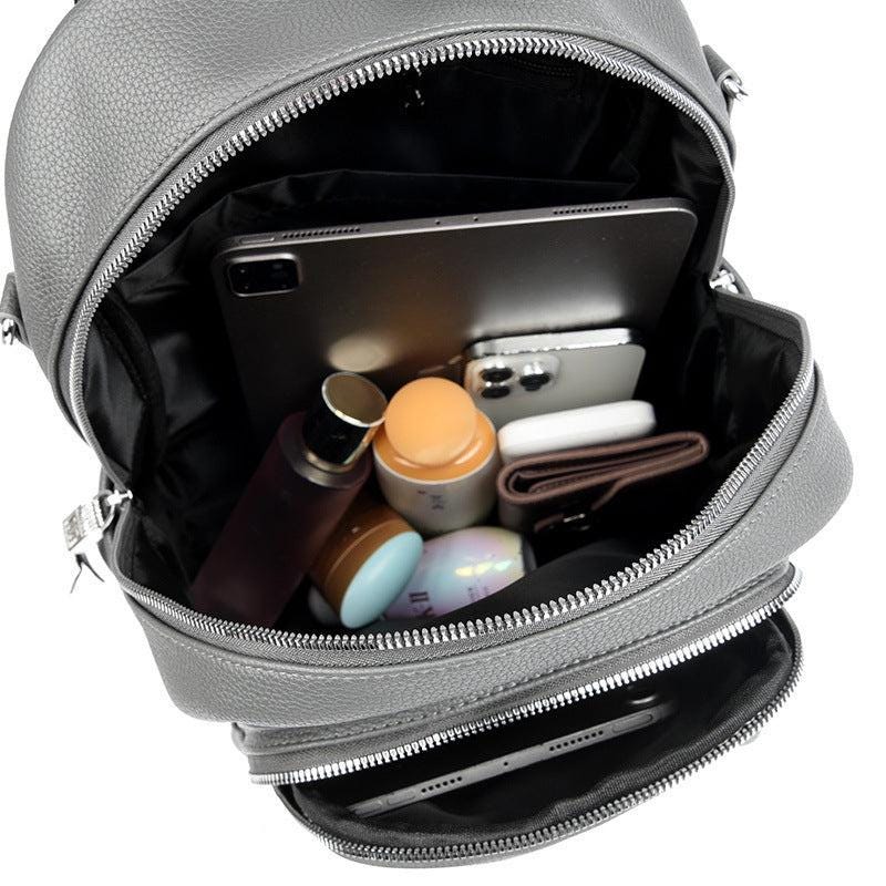 Large Capacity Soft Leather Backpack – Trendy Student & Travel Bag for Laptop, School and Work