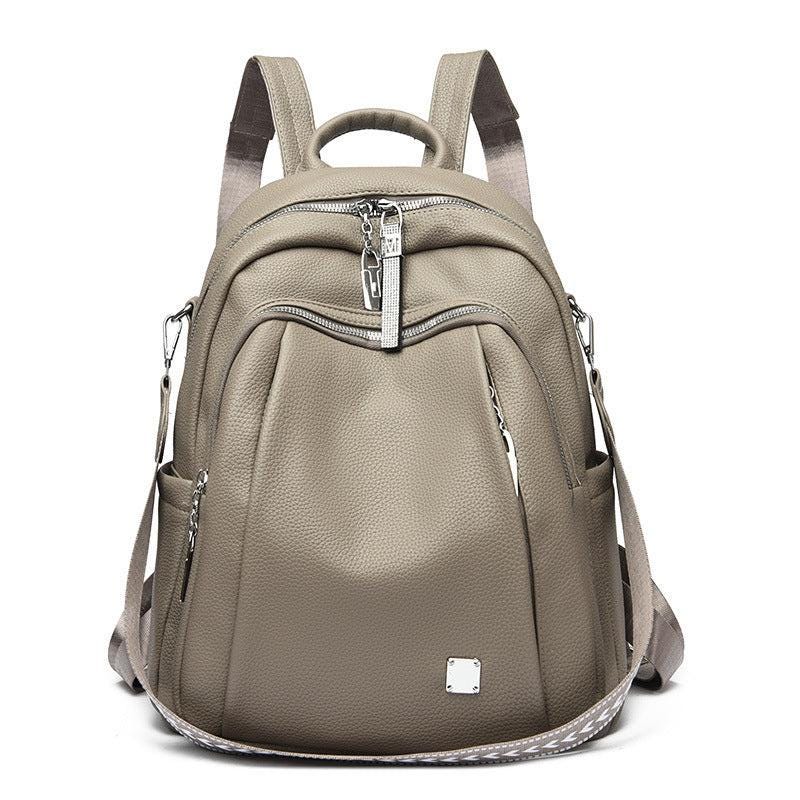 Large Capacity Soft Leather Backpack – Trendy Student & Travel Bag for Laptop, School and Work
