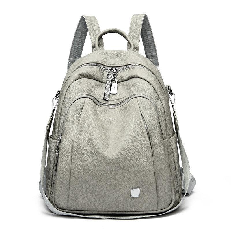 Large Capacity Soft Leather Backpack – Trendy Student & Travel Bag for Laptop, School and Work