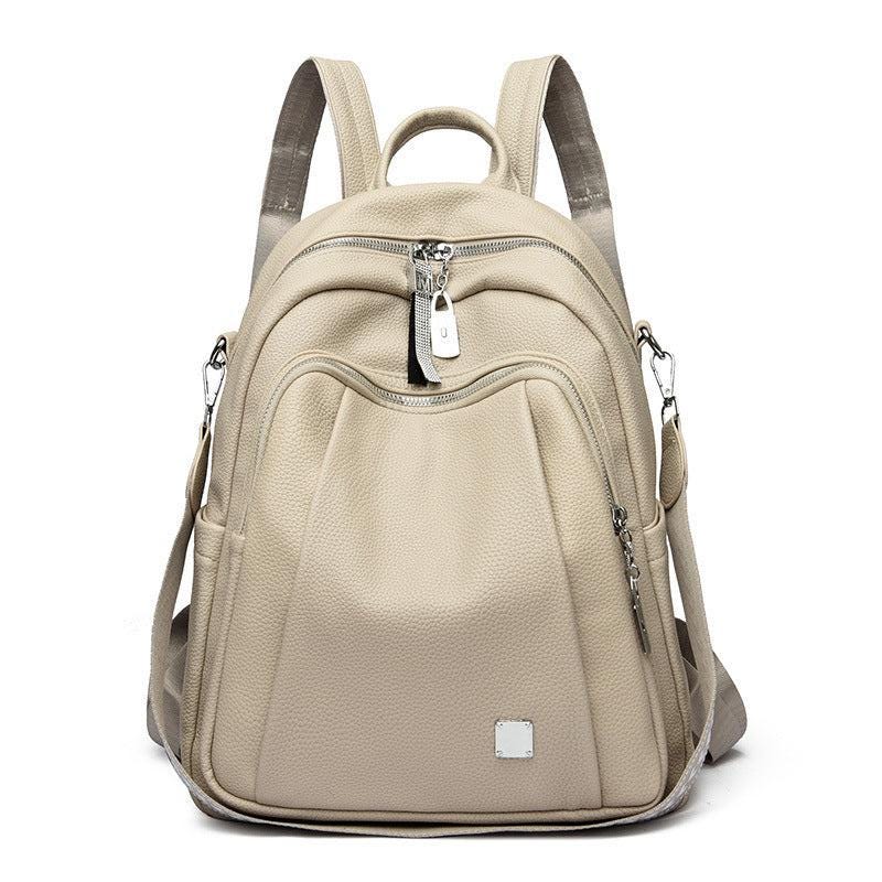 Large Capacity Soft Leather Backpack – Trendy Student & Travel Bag for Laptop, School and Work