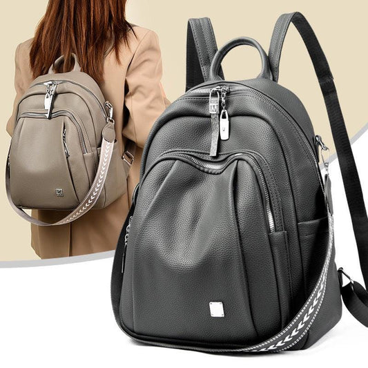 Large Capacity Soft Leather Backpack – Trendy Student & Travel Bag for Laptop, School and Work