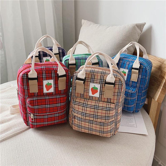 Mini Cartoon Kids Backpack – Cute Checked School Bag for Children & Toddlers