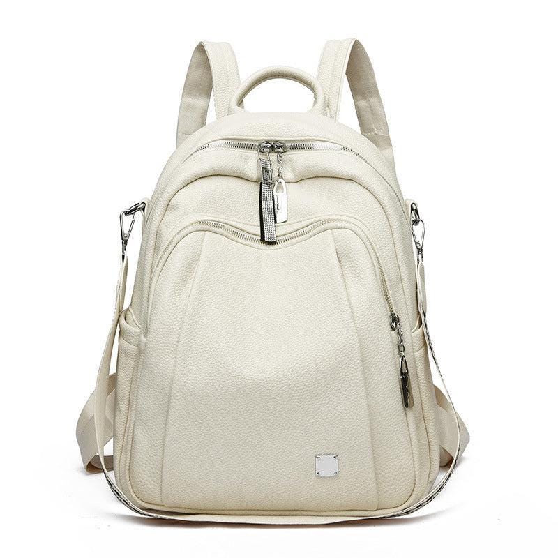 Large Capacity Soft Leather Backpack – Trendy Student & Travel Bag for Laptop, School and Work